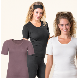 Maillot manche courte col rond en coton biologique 100 %, fines côtes